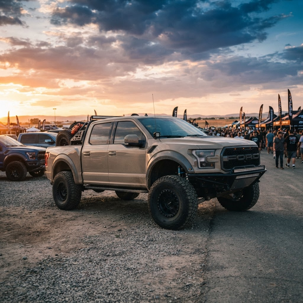 Crowd admiring builds at a BL4NK automotive event